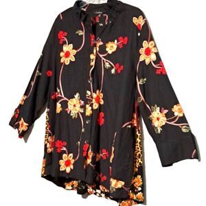 Caleaas Black Floral Embroidered Shacket. size L